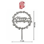 Acrylic Happy Anniversary Hearts Circle Cake Topper Silver - Image 2