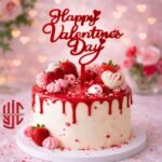 Acrylic Happy Valentine's Day With Hearts Cake Topper Red