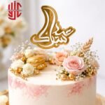 Acrylic Eid Mubarak Cake Tags 5 Pieces Pack In Urdu Golden