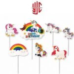 Unicorn Theme Paper Cake Topper 7 Pieces Set - Image 2