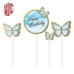 Sky Blue Butterfly Theme Paper Cake Topper 4 Pieces Set - Image 2