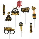 Lets Party Theme Paper Cake Topper 8 Pieces Set - Image 2