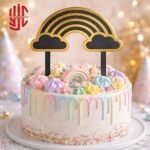 Rainbow Black Wooden Cake Topper