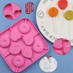 Silicon Swirl Heart Round Lollipop Mold 8 Cavities